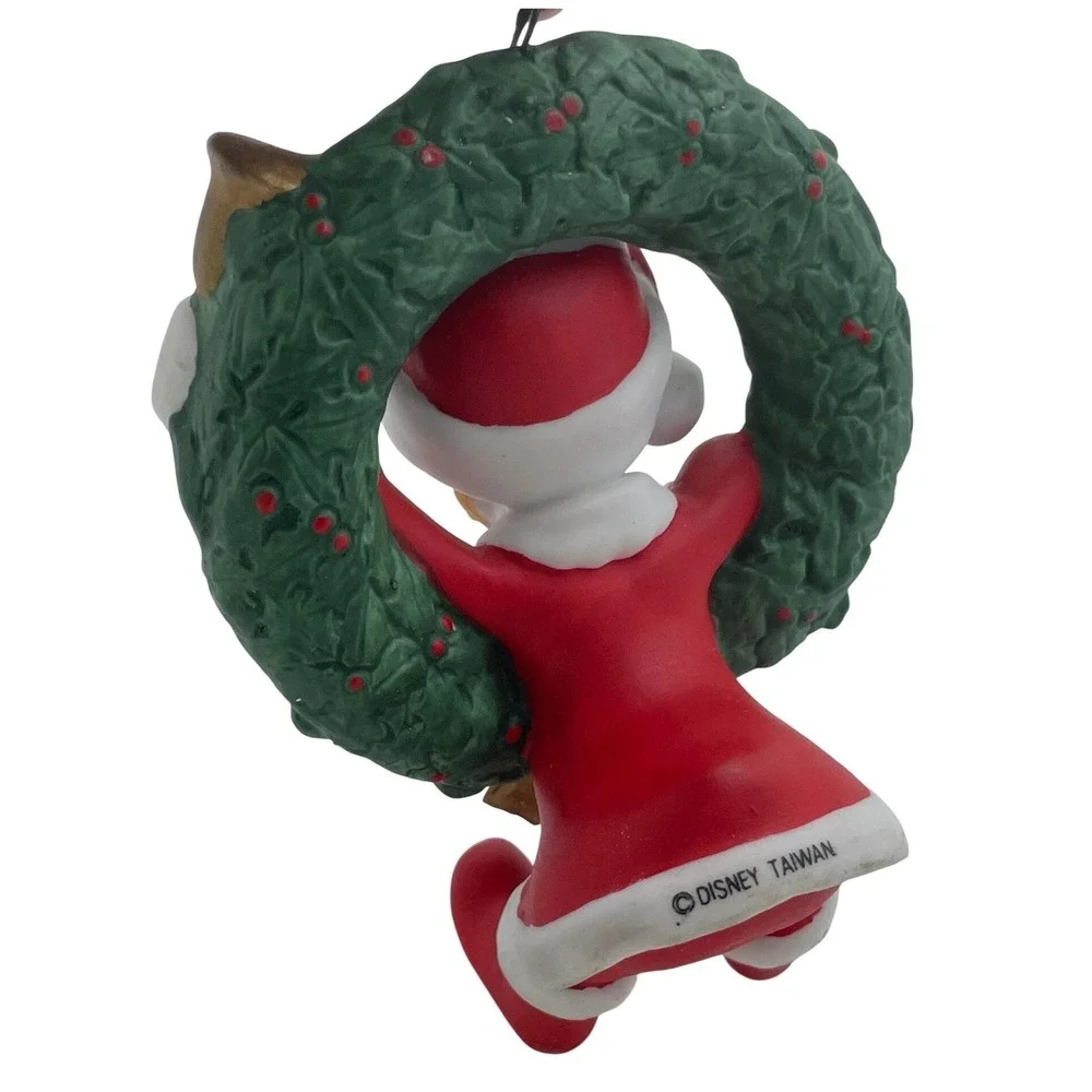 Vintage Disney Daisy Duck 1993 Christmas Ornament Santa Suit‎ Wreath Bell Taiwan